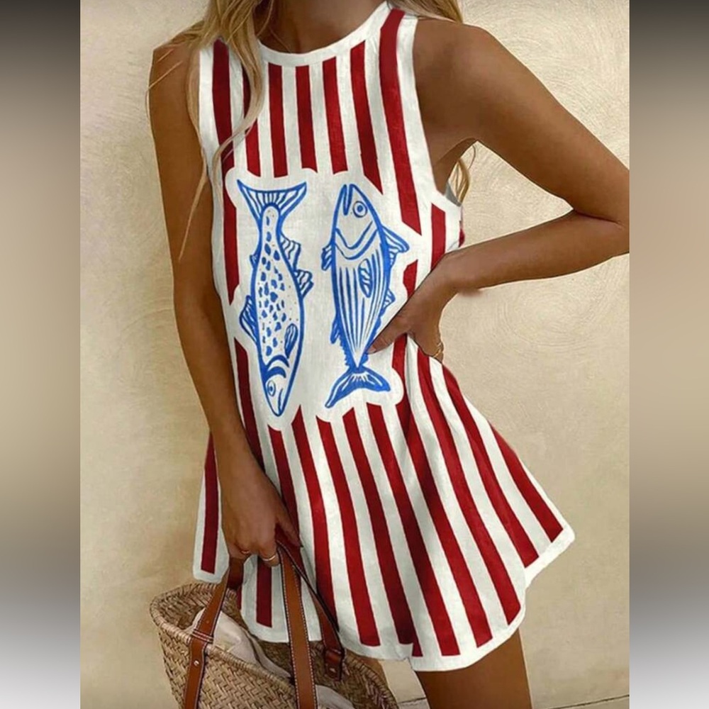 SHEIN Red and White Striped Dress